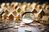 Small house under a magnifying glass. The concept of searching for housing and apartments. Generated by artificial intelligence