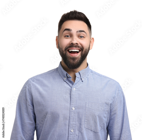 Portrait of smiling young man on white background