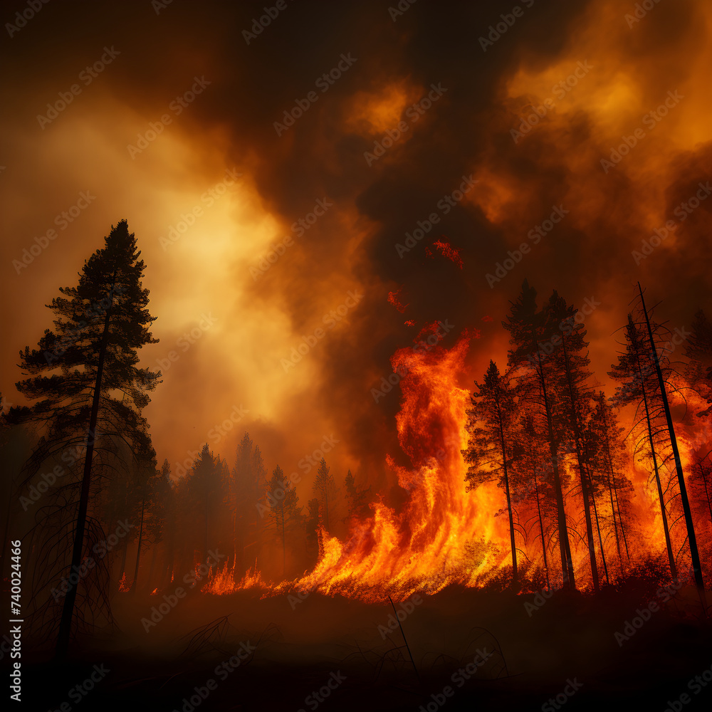Relentless Destruction: A Dramatic Portrayal of a Forest Fire's Terrifying Power