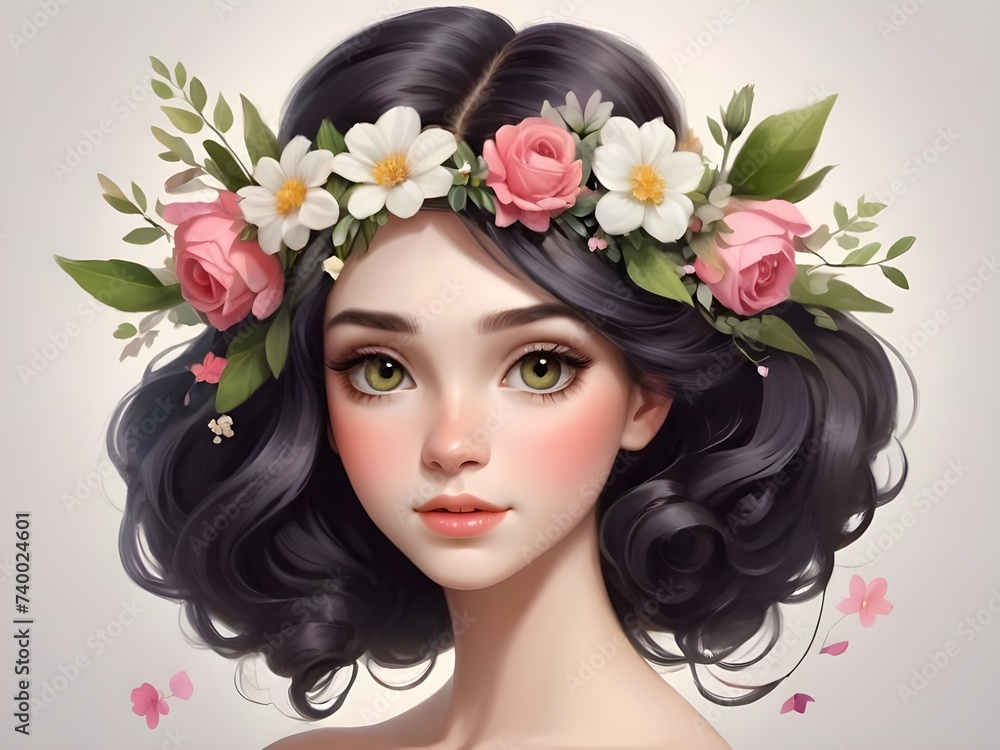 Beautiful portrait of a girl with flowers in her hair. Beautiful portrait of a girl with flowers in her hair.