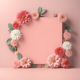 3D Empty Flower Frame Mockup in Isolation on Pastel Background. Suitable for Sweet Romantic Love Greeting Card.