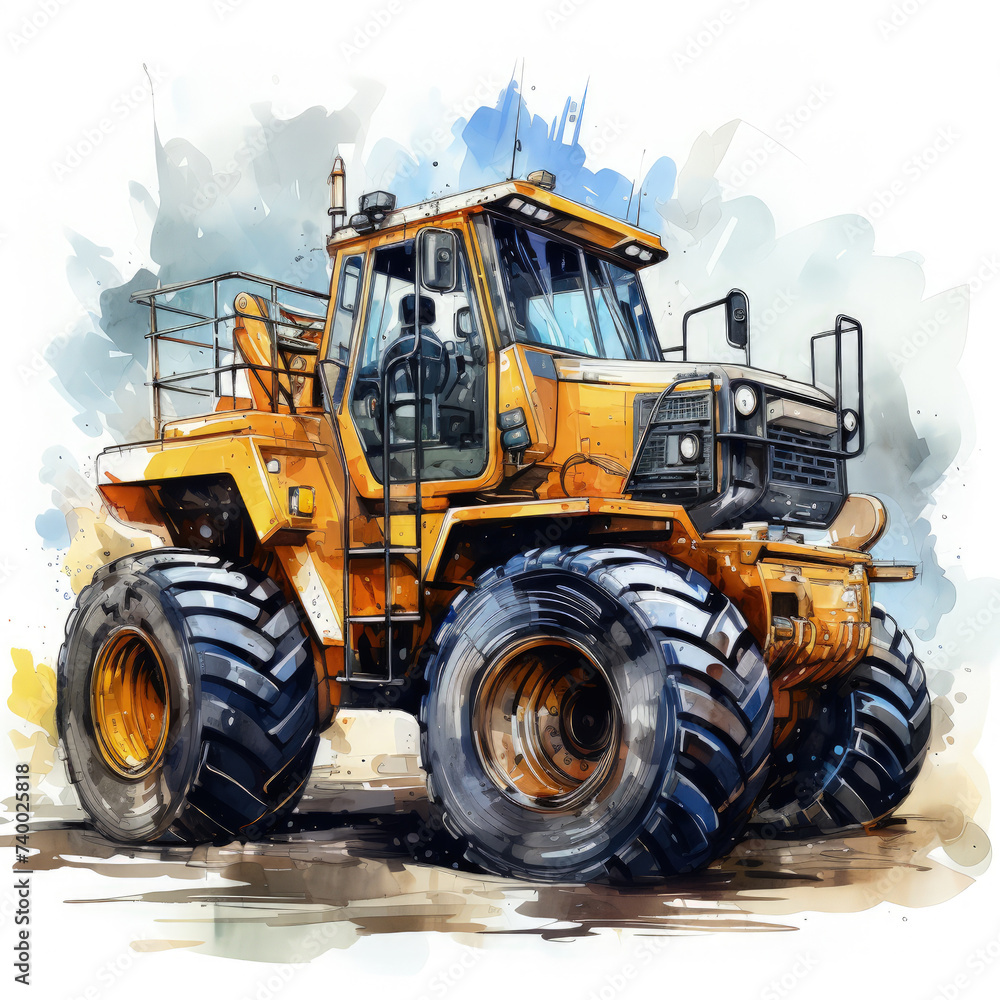 watercolor Construction Vehicle clipart, Generative Ai