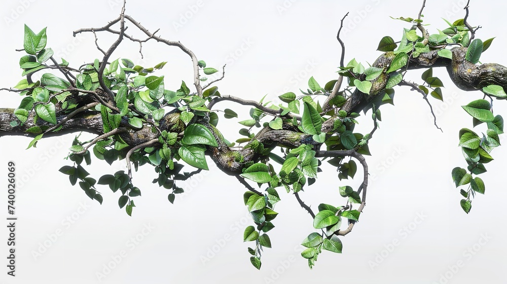 Fototapeta premium Twisted Jungle Branch with Plant Growing Isolated