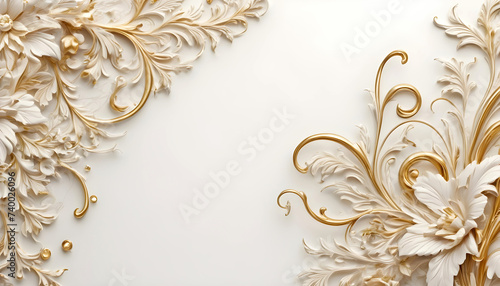 Elegant luxury gold and white floral background. Decorative wallpaper.