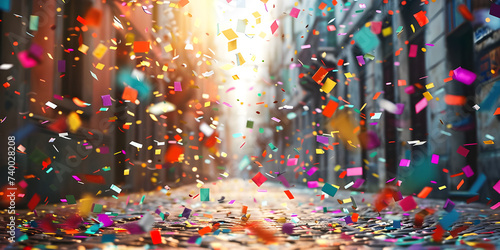 Multicolored confetti in the air Celebration, Celebratory Atmosphere, Confetti Abounds in Multicolor - Ai Generated