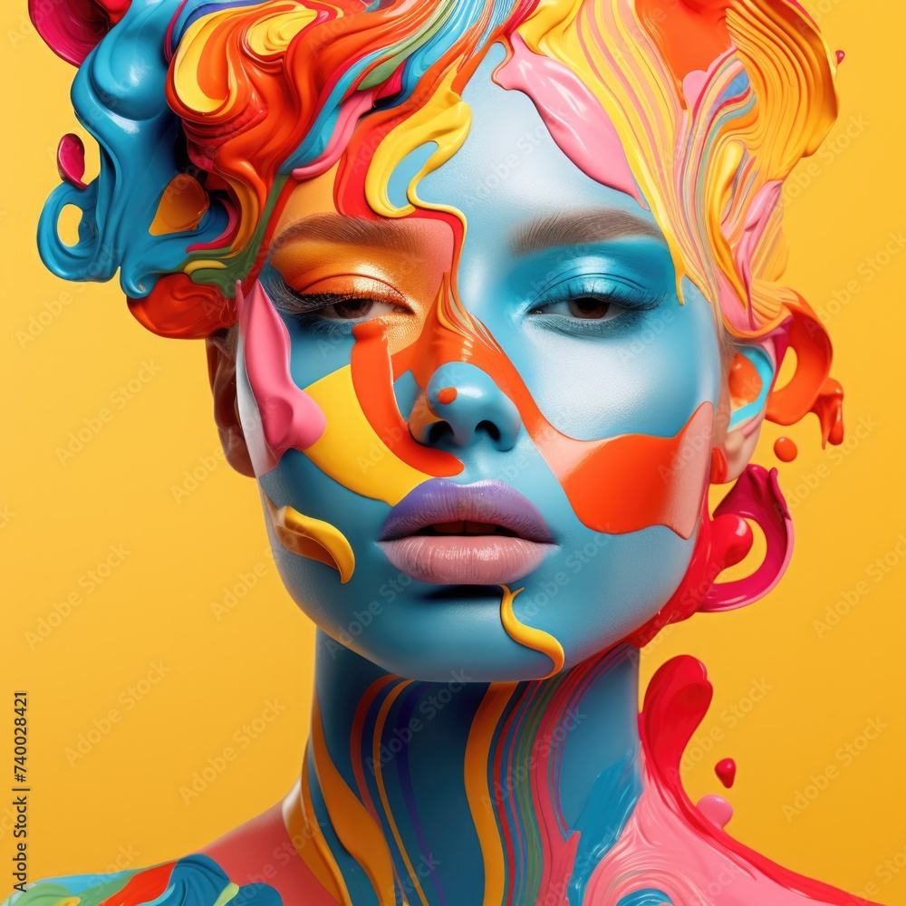 a colorful and shapes woman portrait concept