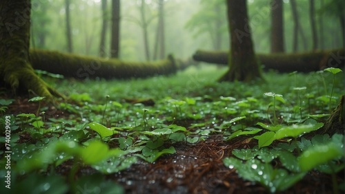 Fototapeta Naklejka Na Ścianę i Meble -  Petrichor Dreamscape
 lush forest floor after a spring rain