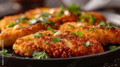 a German schnitzel dish, crispy texture and garnishes visible, traditional recipe