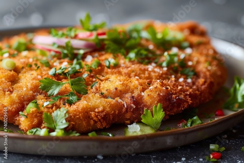 a German schnitzel dish, crispy texture and garnishes visible, traditional recipe