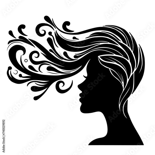 Vector illustration of a black woman's head silhouette on white separate background