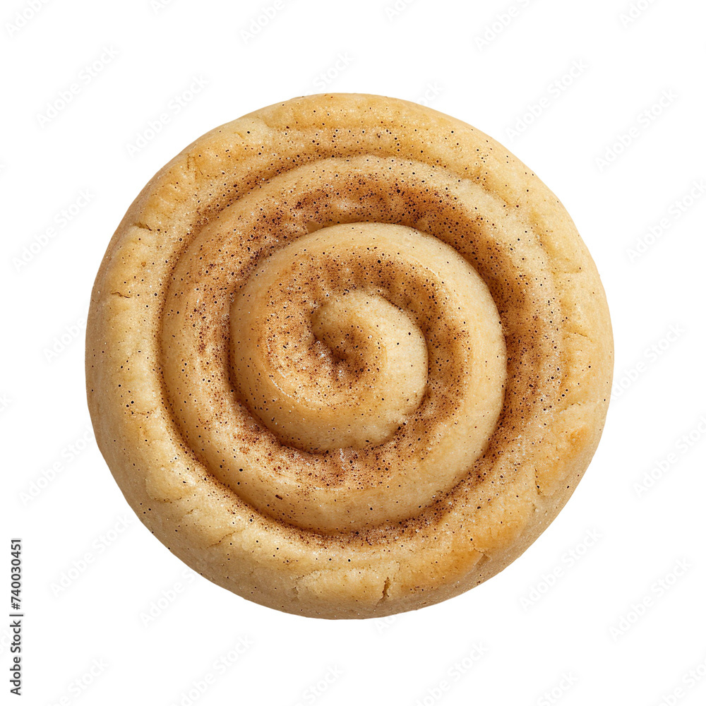 top view of a delicious looking single Cinnamon Roll cookie isolated on a white transparent background top view of a delicious looking single Cinnamon Roll cookie isolated on a white transparent background