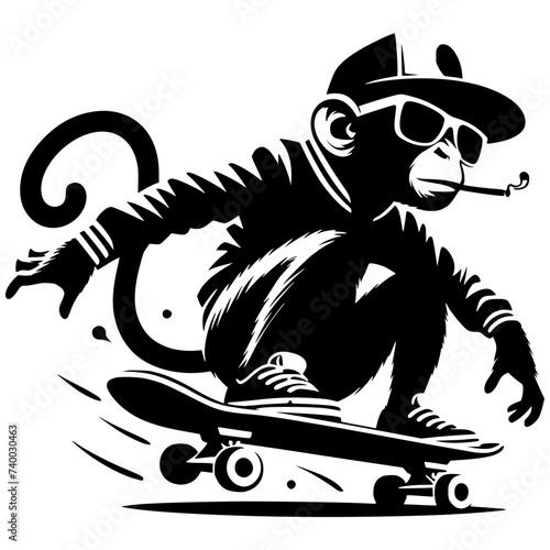 Cool monkey silhouette playing skateboard