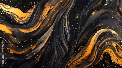 Abstract luxury swirling black gold background. Gold waves abstract background texture. Print, painting, design, fashion.