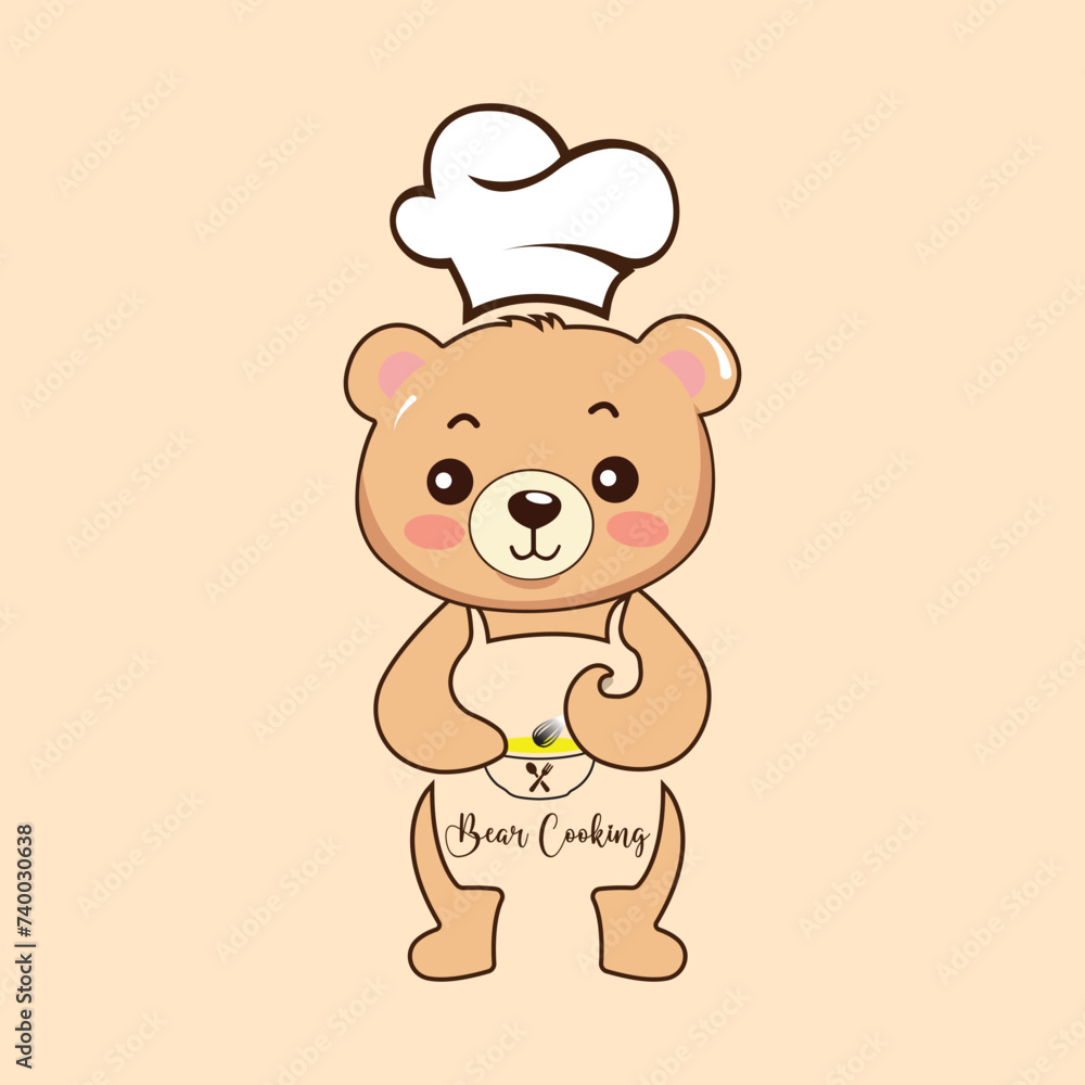 Fototapeta premium chef bear, bear cooking, vector, silhouette, cooking chef bear, teddy bear 