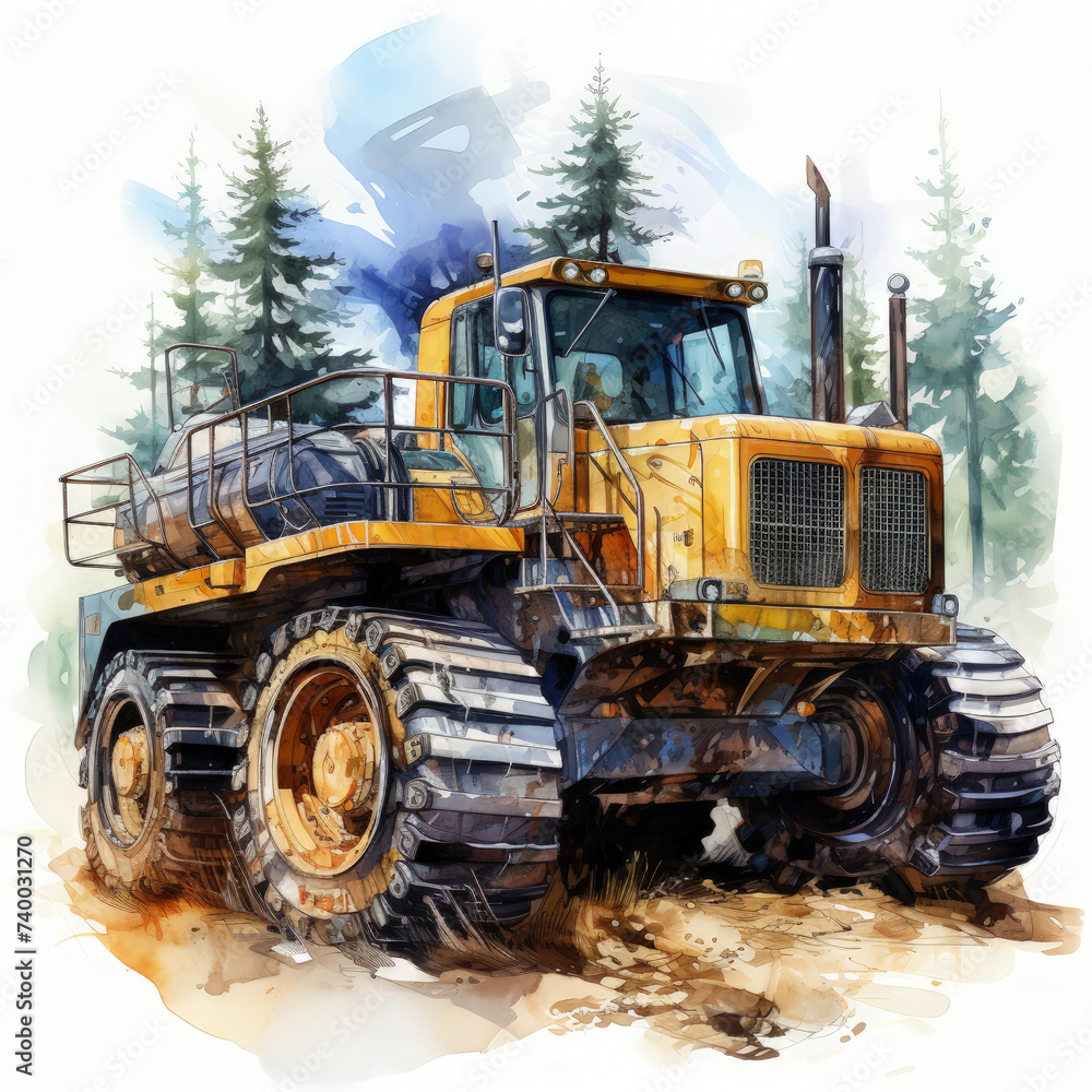 watercolor Construction Vehicle clipart, Generative Ai