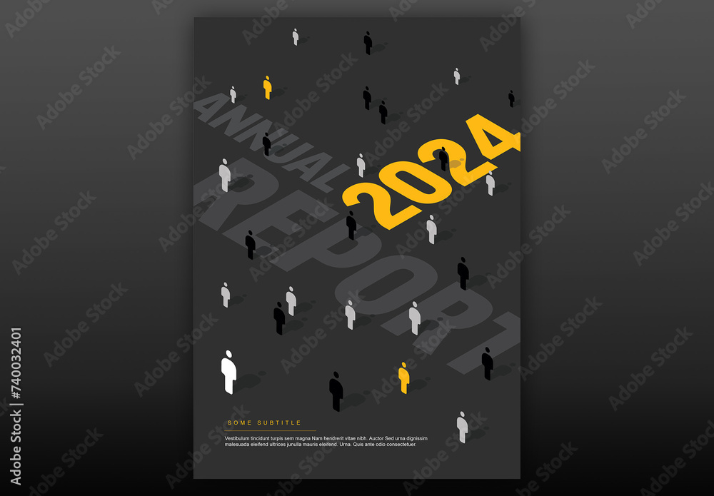 Dark and yellow modern annual report front cover page template with people icons