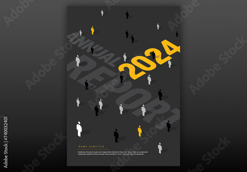 Obraz na płótnie Dark and yellow modern annual report front cover page template with people icons w salonie