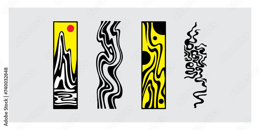Fototapeta premium abstract geometric with liquid lines, dynamic stripes, minimalist retro design for wall art, cover book, clip art, and posters.