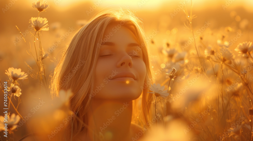Close-Up of Woman Enjoying Golden Sunset Close-Up of Woman Enjoying Golden Sunset