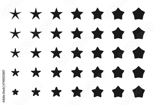 Star shapes set  from sharp to blunt. vector illustration isolated on white background.