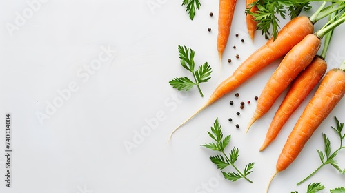Carrot vegetable with leaves isolated on white background, top view, copy space photo