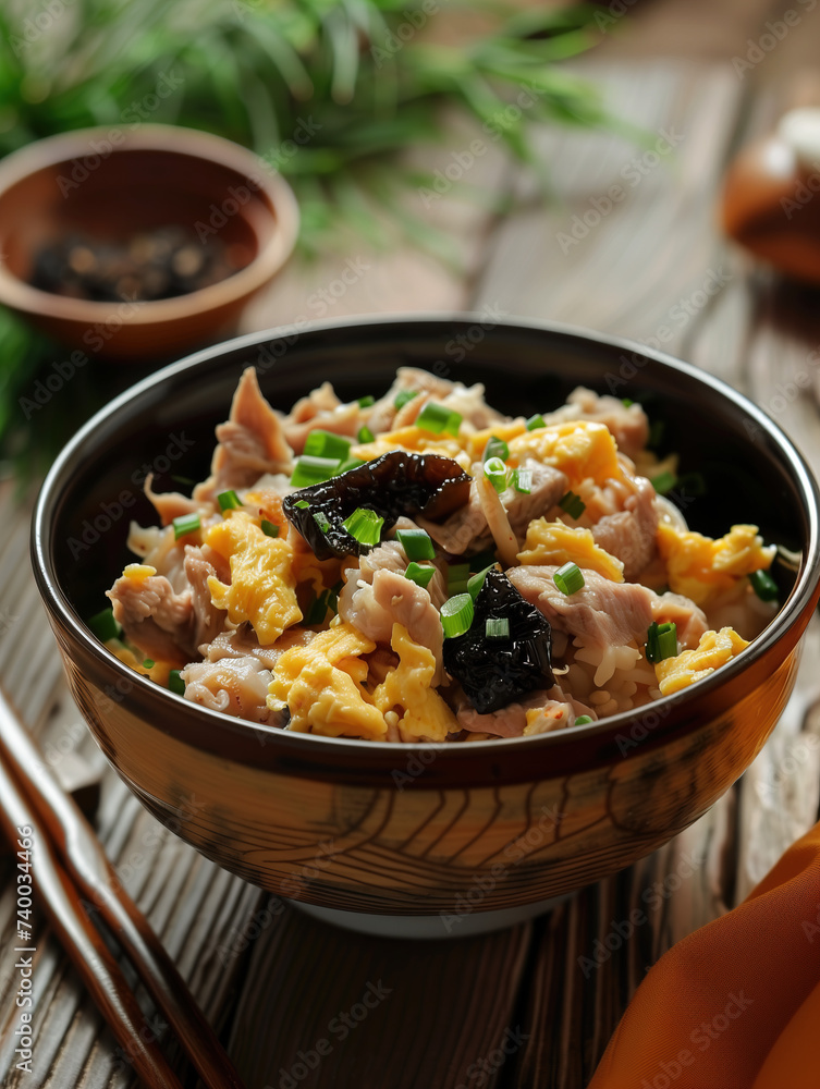 A plate of Mushu meat,created with Generative AI tecnology. A plate of Mushu meat,created with Generative AI tecnology.