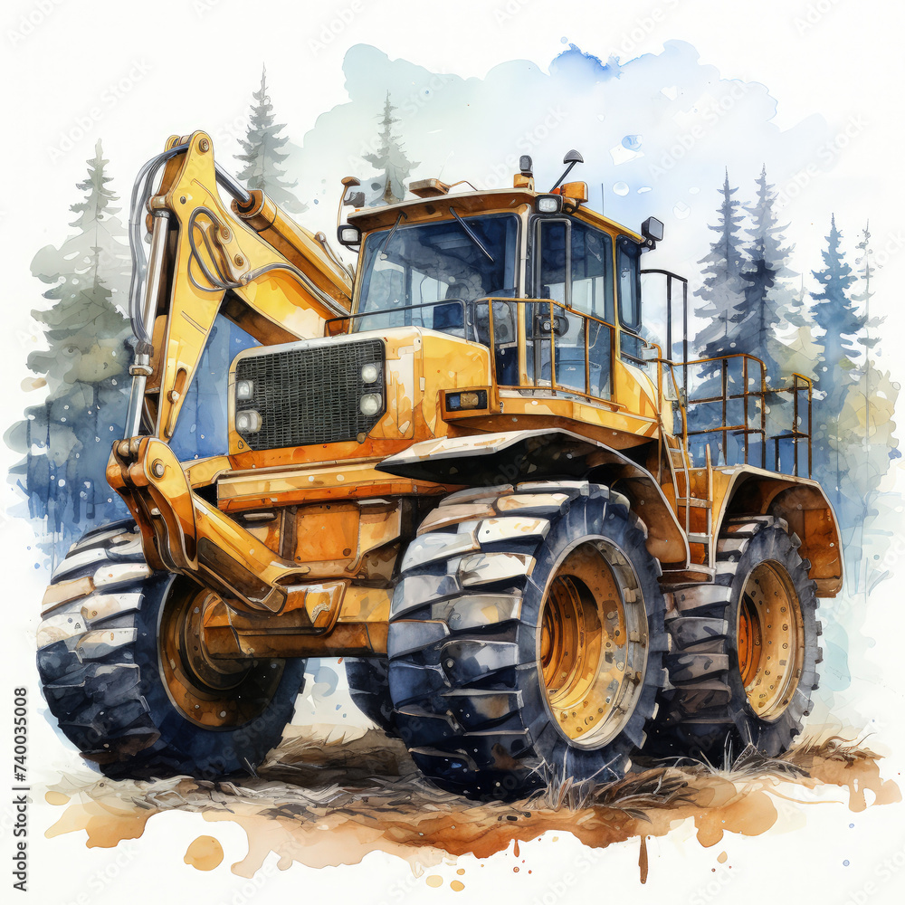 watercolor Construction Vehicle clipart, Generative Ai