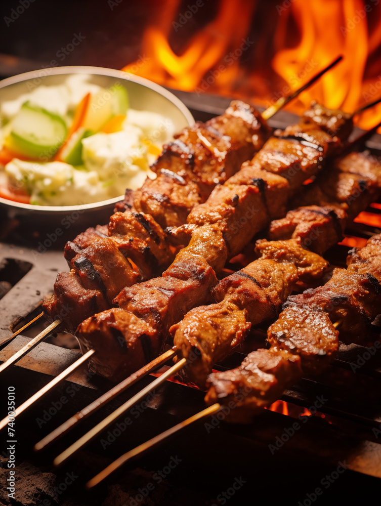 Gourmet mutton skewers,created with Generative AI tecnology.