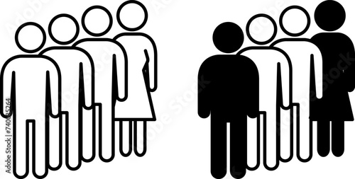Queue Icons. Black and White Vector Icons Groups of People Lined Up