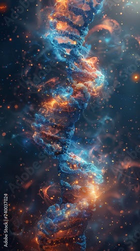 DNA polymerase molecule tracing the spirals of a galaxy its process mirroring the cosmic dance of creation