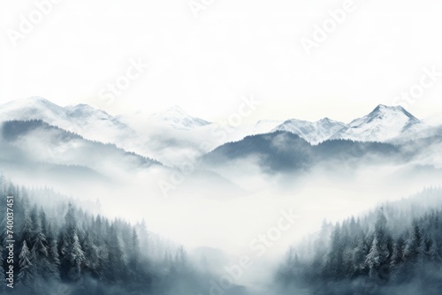 Shimmering misty mountains frozen