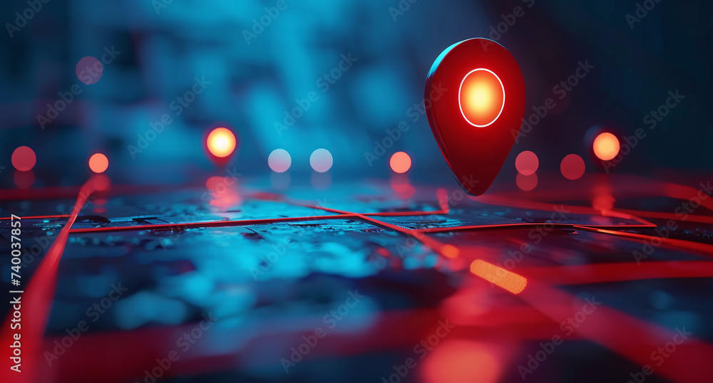 Red location pin on a map, symbolizing travel destination or navigation ...