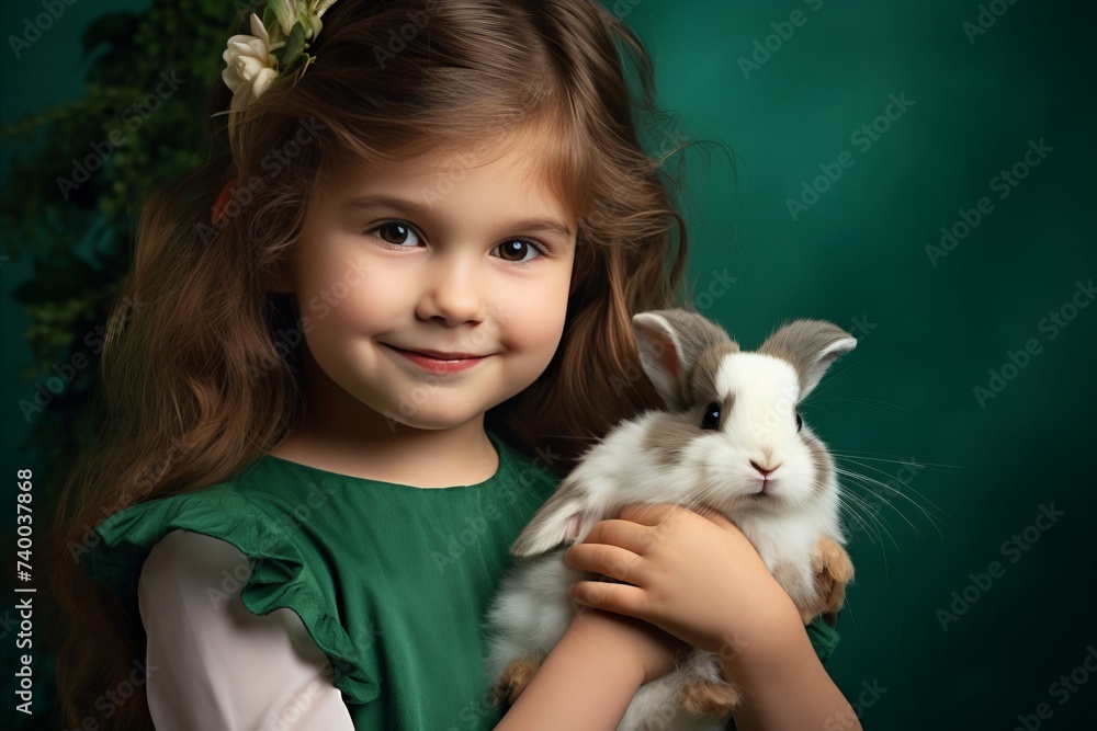 Obraz premium little girl with rabbit. Easter and bunny. Vet 