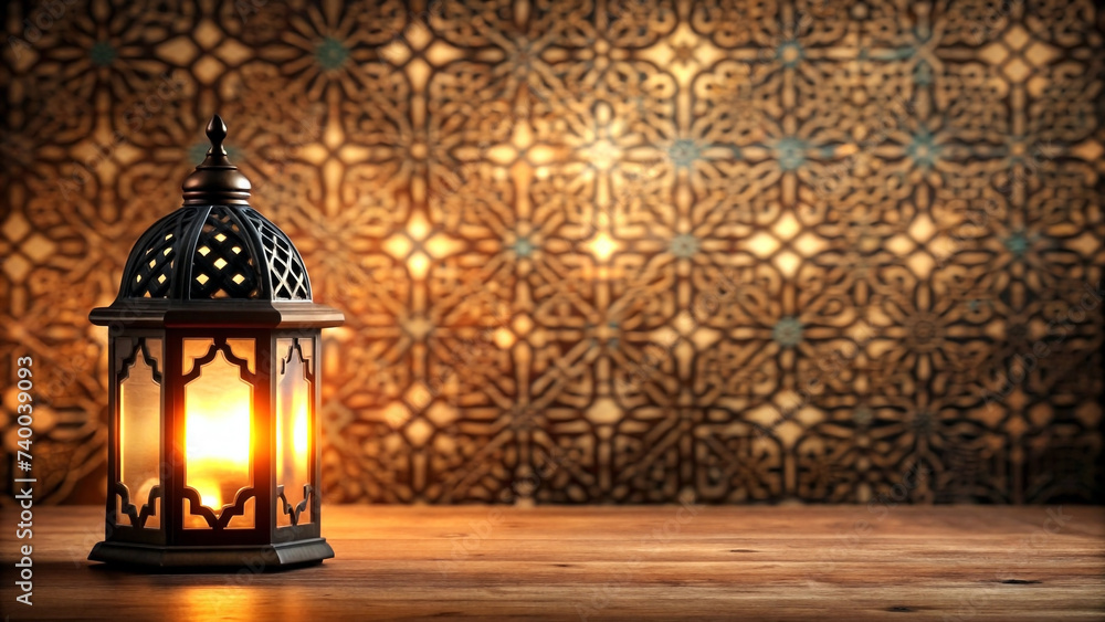 Lantern and islamic pattern decoration on bokeh background with copy space Lantern and islamic pattern decoration on bokeh background with copy space