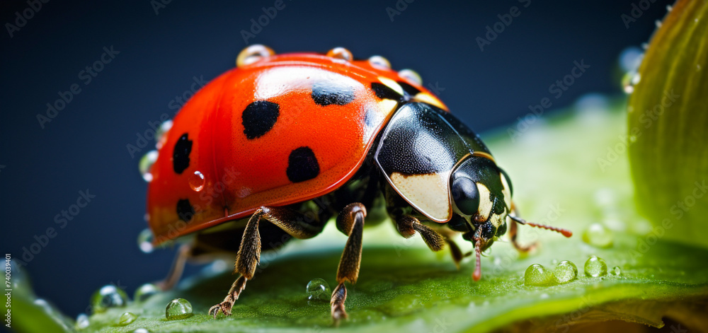 Obraz premium Macro photograph of a ladybug on a green leaf