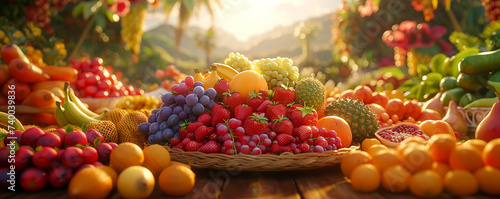 A dining table scene straight from a cartoon where characters and an abundance of fresh fruits create a picture of happiness and health © Expert Mind
