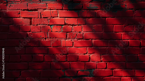 Red brick wall with shadow and sunlight, Red brick wall with shadow from the window. Background and texture,
