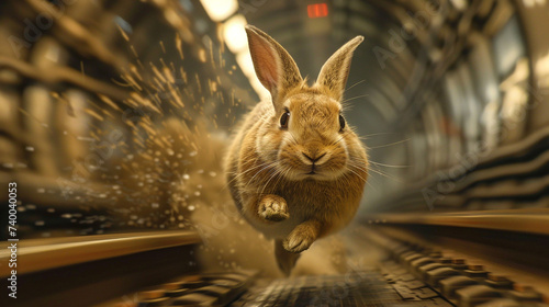 A swift rabbit races an underground train darting through tunnels a blur of speed and agility