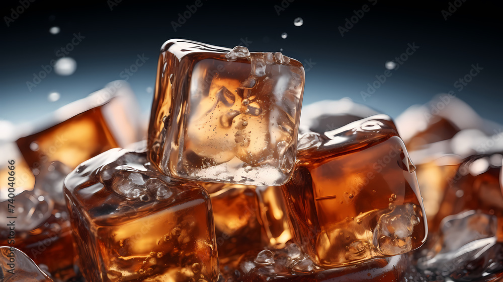 Close-up view of a pile of ice cubes, perfect for adding refreshment to any drink Close-up view of a pile of ice cubes, perfect for adding refreshment to any drink