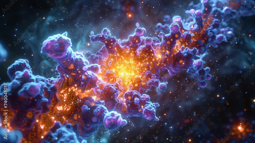 Enzyme structure catalyzing the fusion in a stars core its active site a crucible of nuclear alchemy - obrazy, fototapety, plakaty 