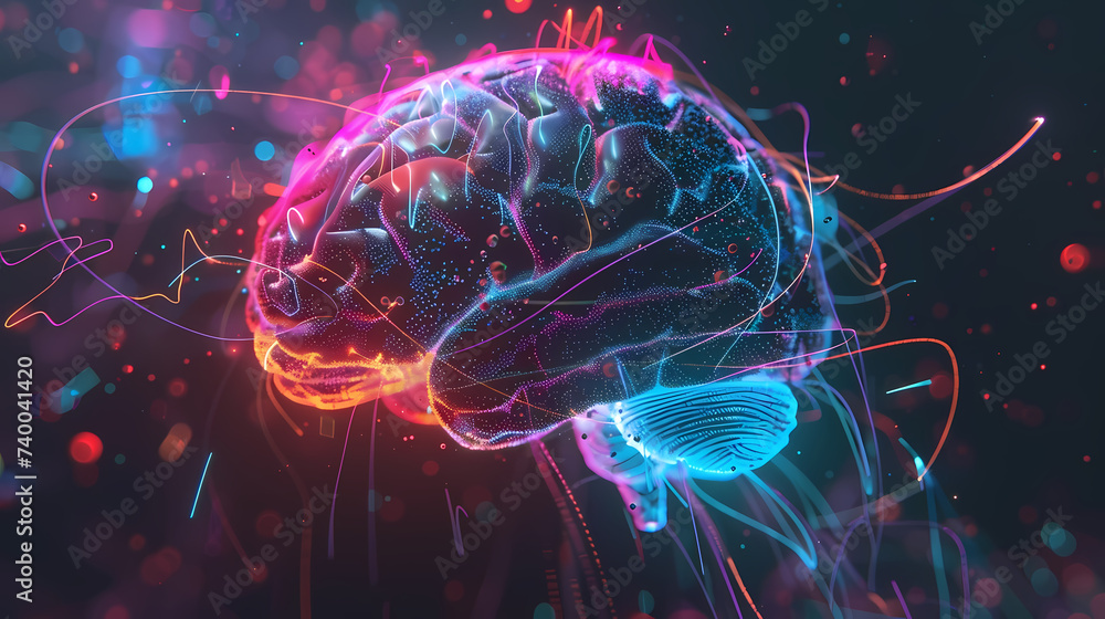 Vibrant Digital Brain Illustration With Neon Colors Vibrant Digital Brain Illustration With Neon Colors