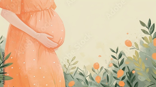 Illustration of a pregnant woman, tenderness, and care. Happy pregnancy, expecting a baby, childbirth and a new life