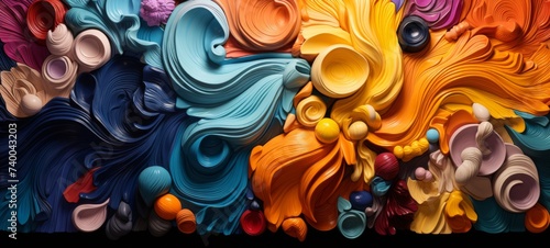Acrylic relief paints. Vibrant and colorful palette patterns of acrylic relief paints. wallpaper background banner photo