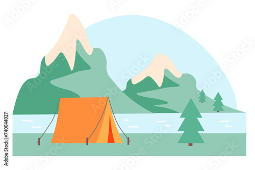 ecological journey. camping in nature. summer camp in mountains. hiking