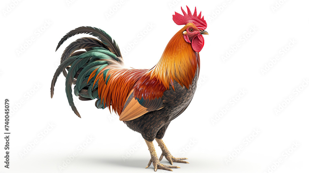 rooster standing isolated on a white background - obrazy, fototapety, plakaty 