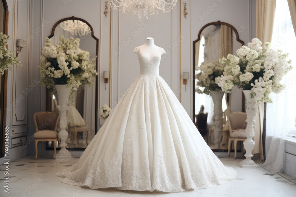 Fototapeta premium Light Luxury Wedding Dress Exhibition