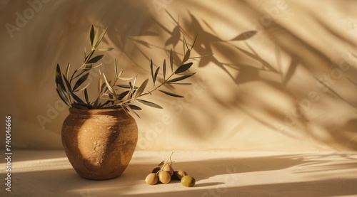 a pot containing an olive or two lying on it's side