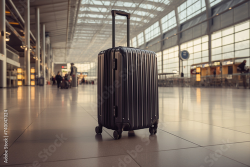 Black suitcase in the airport, travel concept.