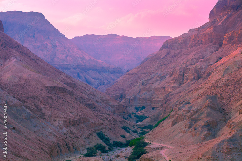 Mountain desert landscape in the morning. Nature of Israel. Masada region