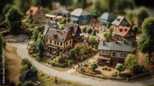 a miniature village made of wood and plastic